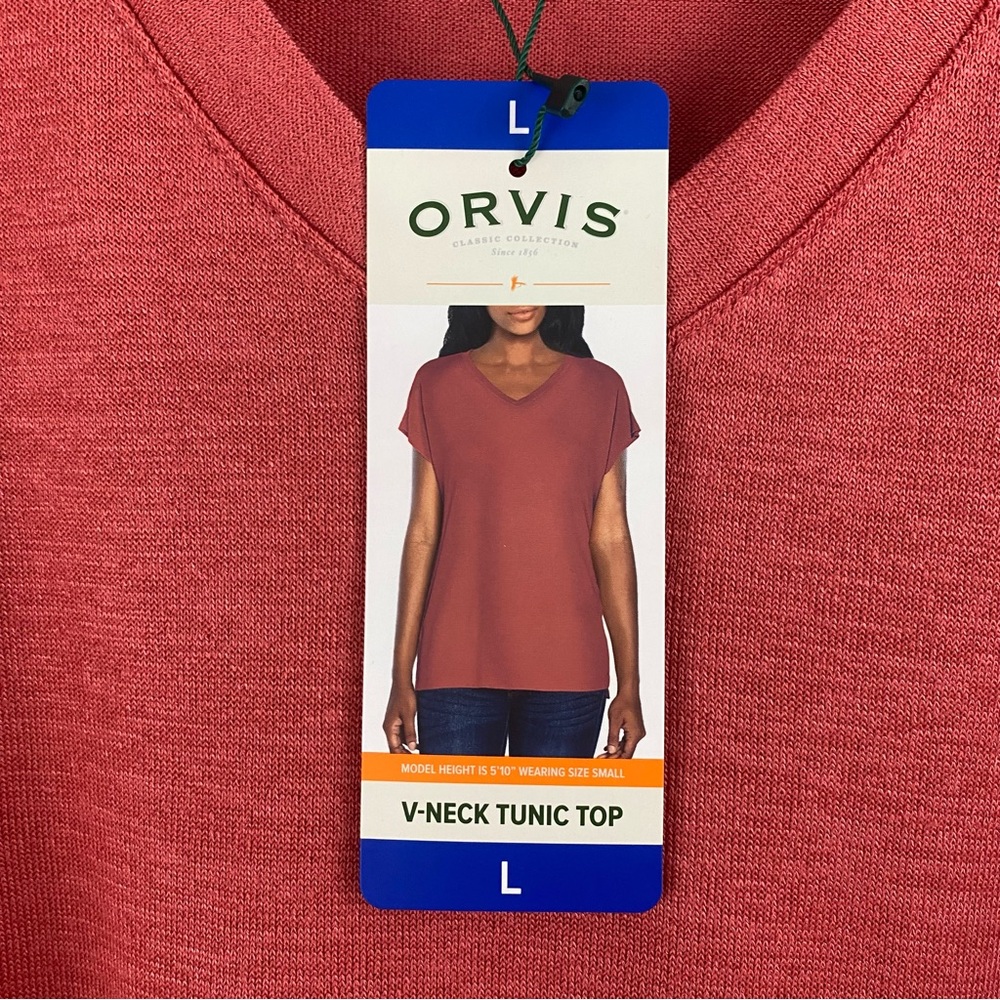 Orvis Dark Orange V-Neck Tunic Top - Picture 7 of 10